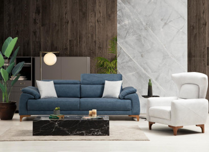 Complete Sofa Couch Three Seater White Armchair Living room Sofa set 3pcs